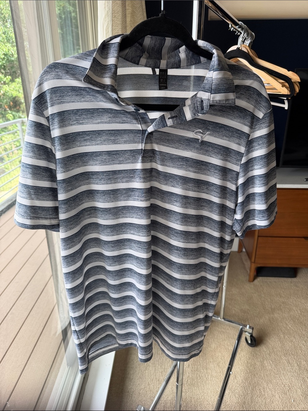 Adidas Classic Men's Striped Golf Shirt - Gray & White